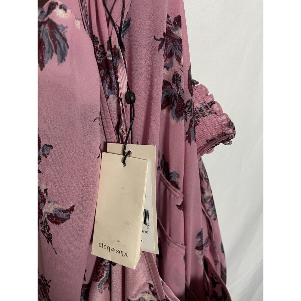 Cinq À Sept Women Sz 6 Tiered Ruffle Pink Floral Dress Billowy Long Sleeves $395 - Picture 7 of 16